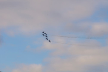 Russian airplanes aerobatic team in the sky