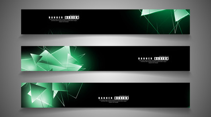 banner collection. abstract background with luminous green triangles   that overlap . isolated black background. vector illustration of eps 10