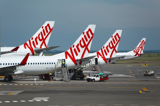 SYDNEY - APRIL 3: Aircrafts Of The Virgin Australia Fleet At Sydney Domestic Airport April 3th, 2014. Virgin Australia Is Australia's Second Largest Airline.