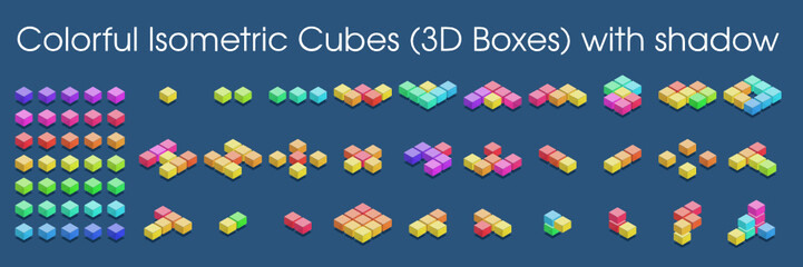 Colorful isometric cubes (3D Boxes) with shadow - obrazy, fototapety, plakaty