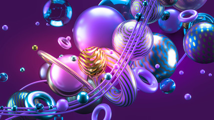 Fototapeta premium Beautiful abstract background with volume elements, balls, texture, lines. 3d illustration, 3d rendering.