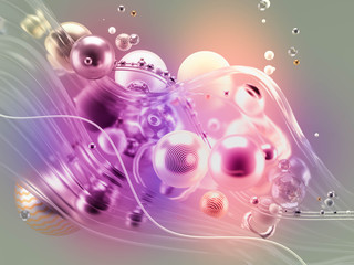 Fototapeta na wymiar Beautiful abstract background with volume elements, balls, texture, lines. 3d illustration, 3d rendering.