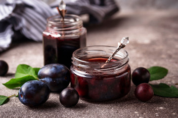 Jar with homemade plum jam
