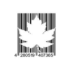 Icono plano hoja de arce en espacio negativo en código de barras en color negro