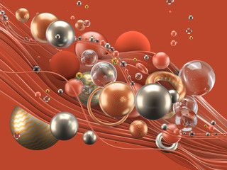 Obraz premium Beautiful abstract background with volume elements, balls, texture, lines. 3d illustration, 3d rendering.