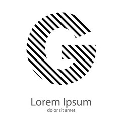 Logotipo con letra G con patrón rayado en diagonal en color negro 