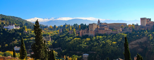panoramic view of Alhambra in Granada - obrazy, fototapety, plakaty