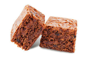 Chocolate brownie cake on a white isolated background