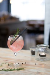 glass of cocktail on table in restaurant
