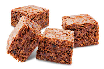 Chocolate brownie cake on a white isolated background