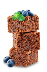 Chocolate brownie cake on a white isolated background