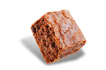 Chocolate brownie cake on a white isolated background