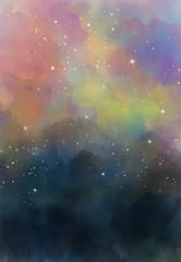 Fototapeta premium Star field in galaxy space with nebula, abstract watercolor digital art painting for texture background