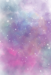Star field in galaxy space with nebula, abstract watercolor digital art painting for texture background