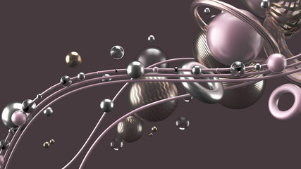 Obraz premium Beautiful abstract background with volume elements, balls, texture, lines. 3d illustration, 3d rendering.