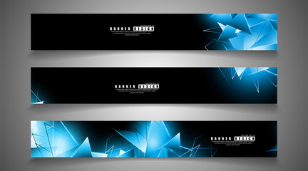 banner collection. abstract background with luminous blue triangles   that overlap . isolated black background. vector illustration of eps 10