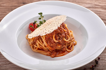Spaghetti Bolognese on a white plate