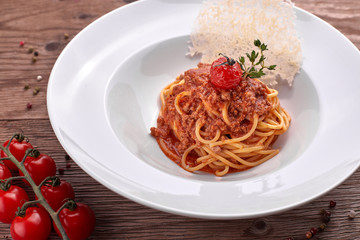 Spaghetti Bolognese on a white plate