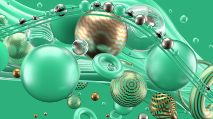 Fototapeta premium Beautiful abstract background with volume elements, balls, texture, lines. 3d illustration, 3d rendering.