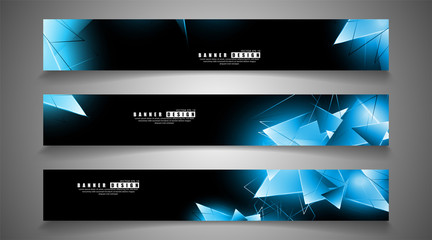 banner collection. abstract background with luminous blue triangles   that overlap . isolated black background. vector illustration of eps 10