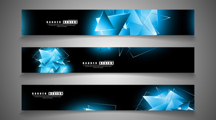 banner collection. abstract background with luminous blue triangles   that overlap . isolated black background. vector illustration of eps 10