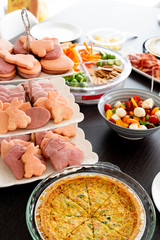 Easter cookies, caprese salad, and veggie tray