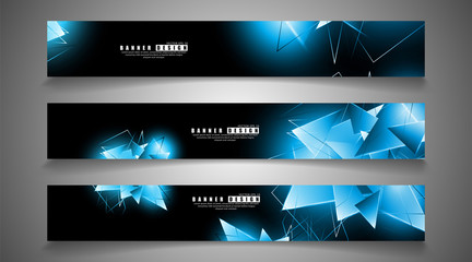 banner collection. abstract background with luminous blue triangles   that overlap . isolated black background. vector illustration of eps 10