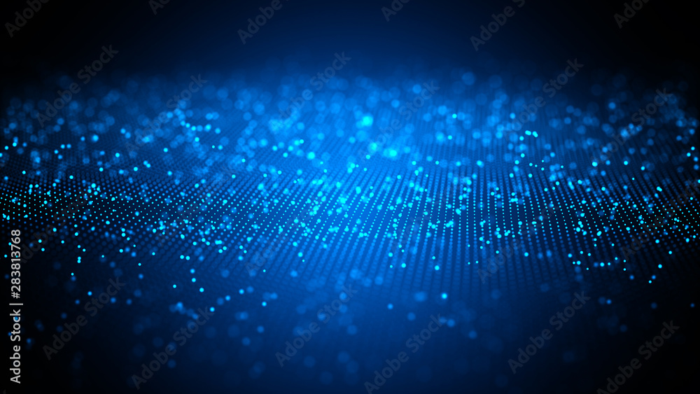 Wall mural digital technology background. network with glowing light blue dots structure. big data cloud, 3d il
