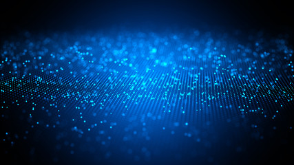 Digital technology background. Network with glowing light blue dots structure. Big data cloud, 3d illustration. Blockchain network concept. Futuristic data flow. - 283813768