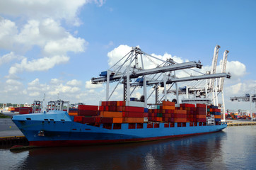 Cargo container ship in the port of Savannah, Georgia. 