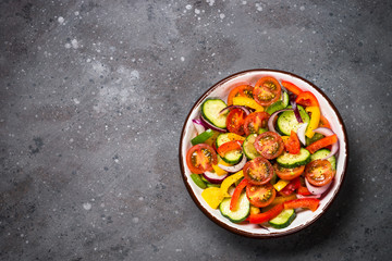 Summer fresh vegetable salad top view.