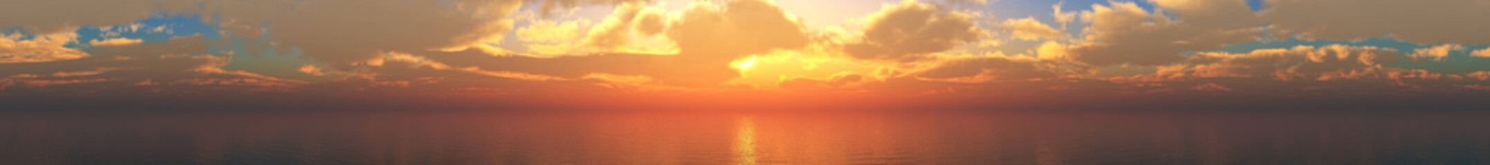 Panorama of the sea landscape at sunset. Stormy sky over the ocean. Banner. , 3d rendering