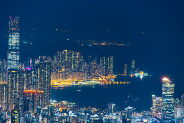 Hong Kong cityscape at night, sky scraper building