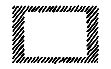 Naklejka premium Scribble thick hatching along the rim frame rectangle. Hand drawn symbols. Sketches shaded and hatched badges and stroke shapes. Monochrome vector design elements. Isolated illustration.
