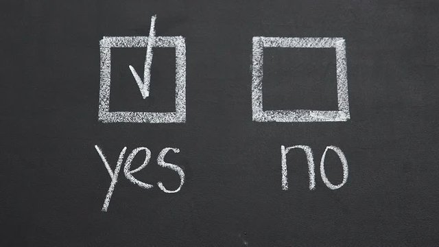 Person marking yes option on blackboard, parliament elections, state democracy