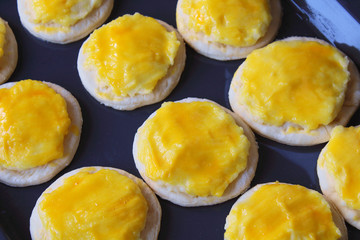 Shanga - Bakery product made of dough. Cheesecakes with potatoes. Close-up. Background.
