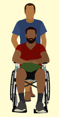Man Pushing man in Wheelchair
