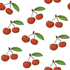 Red cherries seamless pattern.  Vector texture for textile, wrapping, wallpapers and other surfaces