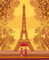 Romantic couple in Paris - abstract card