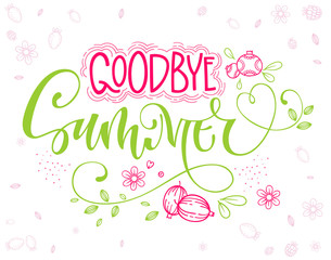Obraz na płótnie Canvas Goodbye Summer quote. Hand drawn modern calligraphy Baby Shower party lettering logo phrase.