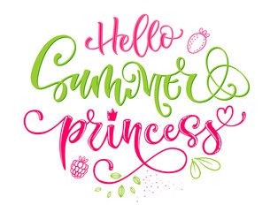 Hello Summer Princess quote. Hand drawn modern calligraphy Baby Shower party lettering logo phrase.