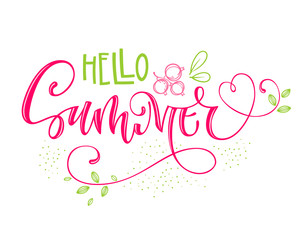 Hello Summer quote. Hand drawn modern calligraphy Baby Shower party lettering logo phrase.
