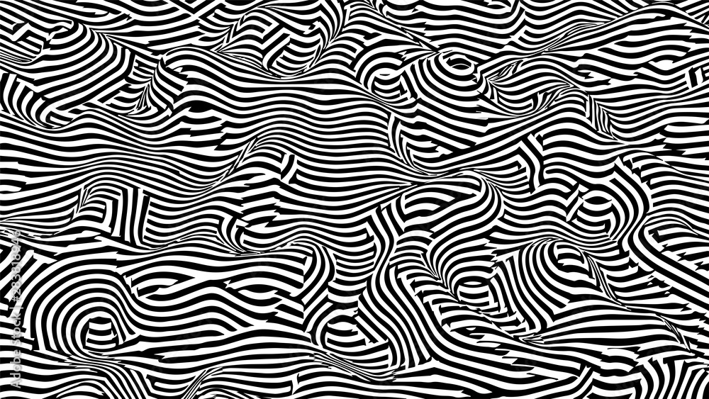Poster black and white abstract wave. optical illusion. twisted vector illustration.