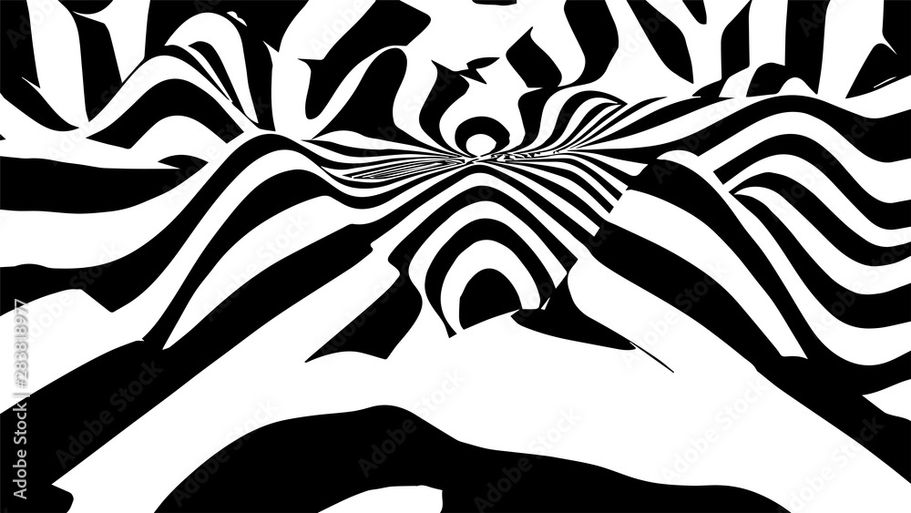 Poster black and white abstract wave. optical illusion. twisted vector illustration.