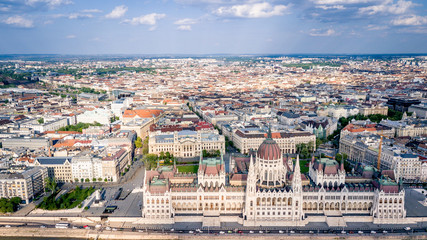 Obraz premium Beautiful Panorama Aerial view of Budapest Parlament