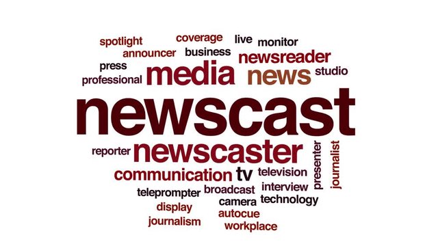 Newscast animated word cloud. Kinetic typography.