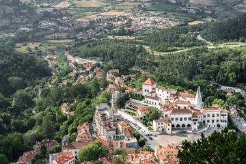 Fototapeta na wymiar Sintra city view from Moorish Castle in Portugal.