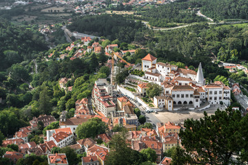 Fototapeta na wymiar Sintra city view from Moorish Castle in Portugal.