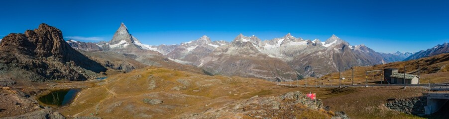 Matterhorn and it's sister peaks panoramic view from  Rotenboden, Zermatt, Switzerland