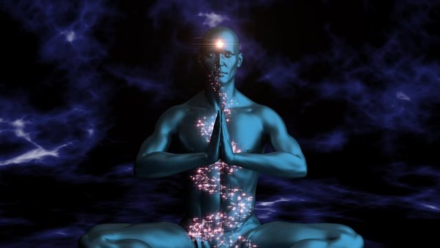 The Minds Eye 1003: A computer generated man meditating.